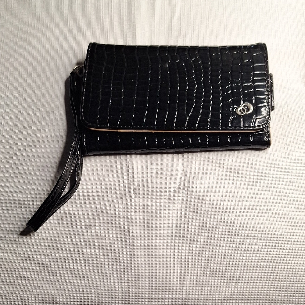 Black Croc-Embossed Wristlet